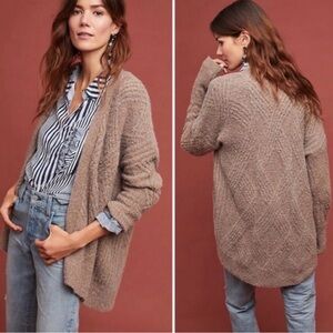 Moth by Anthropologie Brown Wool Cable-Knit Cardigan Sweater Size S